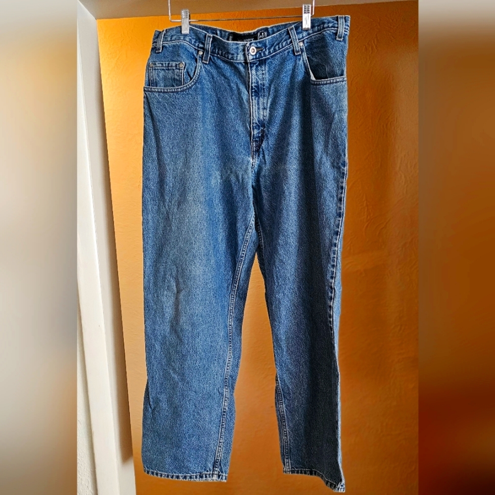 Vtg 90s Levis Silver Tab Baggy Jeans Distressed Thrashed Stained Men's 38x32